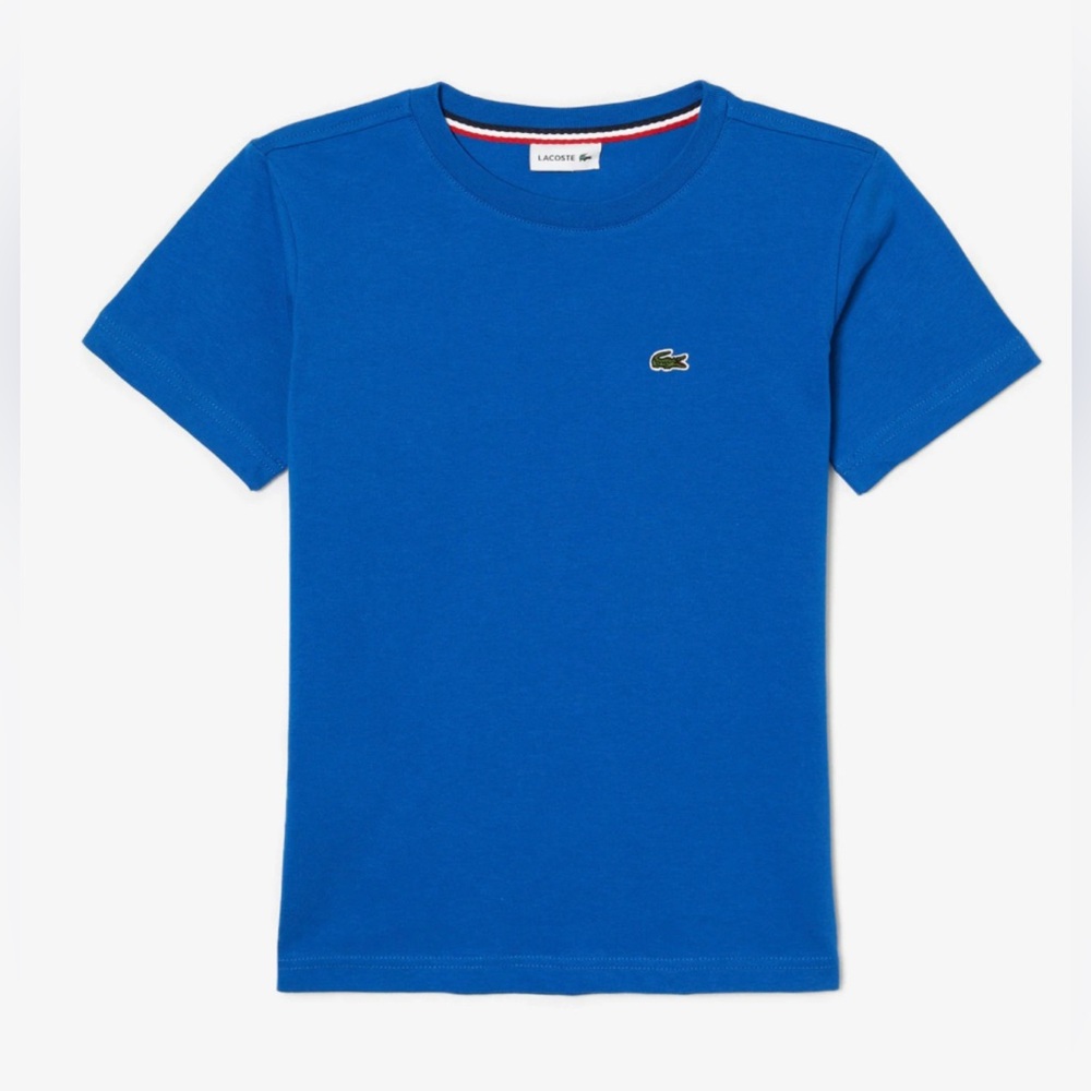 Lacoste Kids Crew Neck Cotton Jersey T-Shirt in Blue with Green Logo - 10